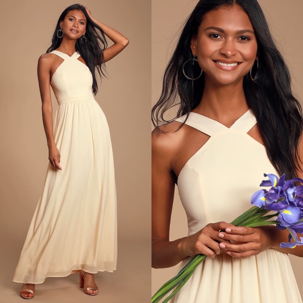 NWT Lulu’s Air of Romance Cream Maxi Dress